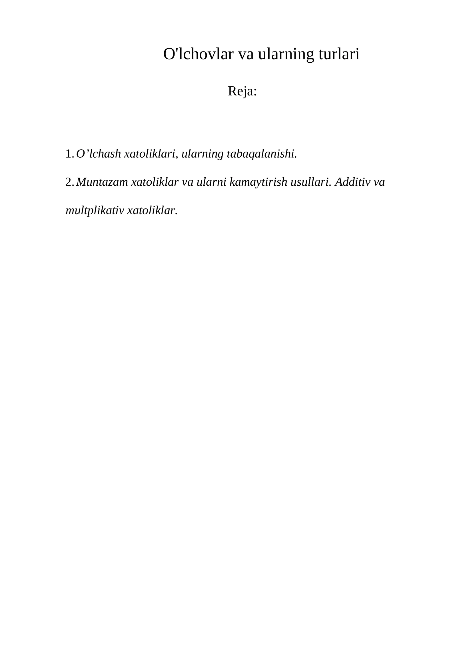 O'lchovlar va ularning turlari 1