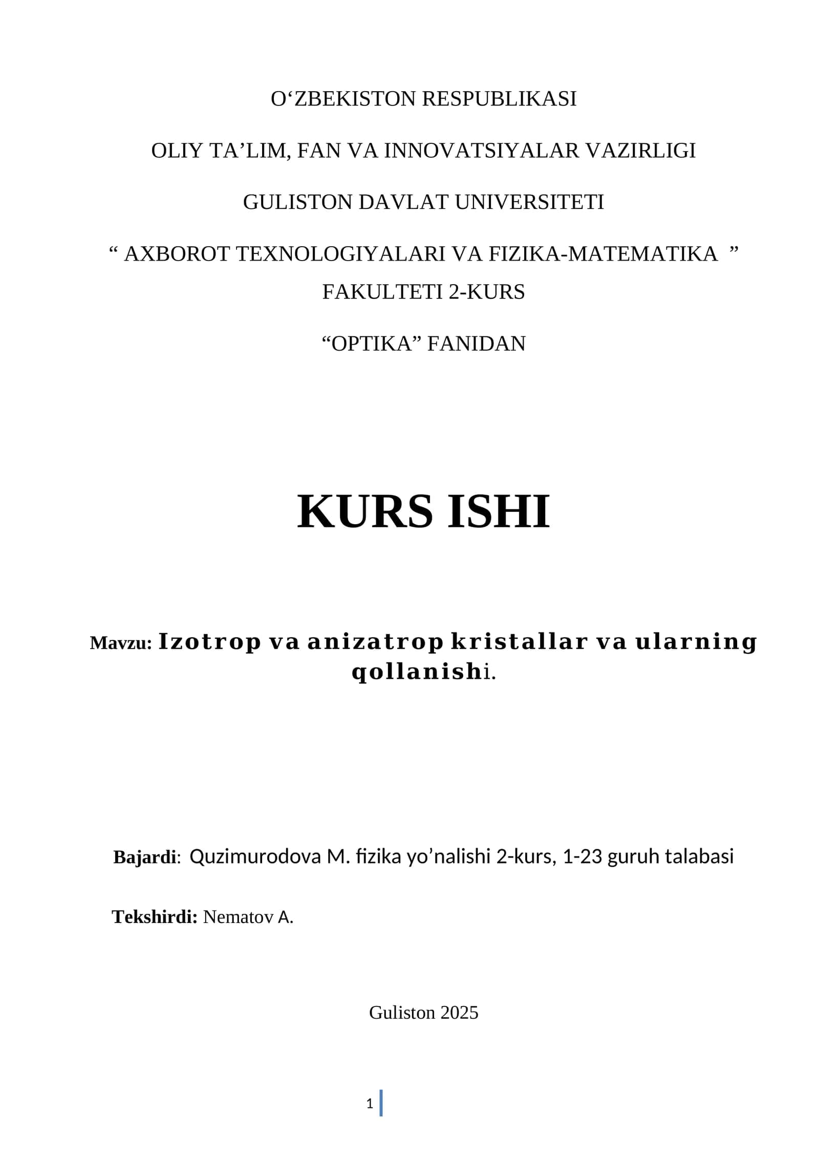 𝐈𝐳𝐨𝐭𝐫𝐨𝐩 𝐯𝐚 𝐚𝐧𝐢𝐳𝐚𝐭𝐫𝐨𝐩 𝐤𝐫𝐢𝐬𝐭𝐚𝐥𝐥𝐚𝐫 𝐯𝐚 𝐮𝐥𝐚𝐫𝐧𝐢𝐧𝐠 𝐪𝐨𝐥𝐥𝐚𝐧𝐢𝐬𝐡i 1