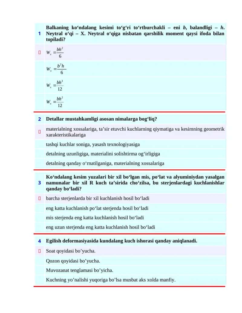 Balkaning ko‘ndalang kesimi to‘g‘ri to‘rtburchakli 1