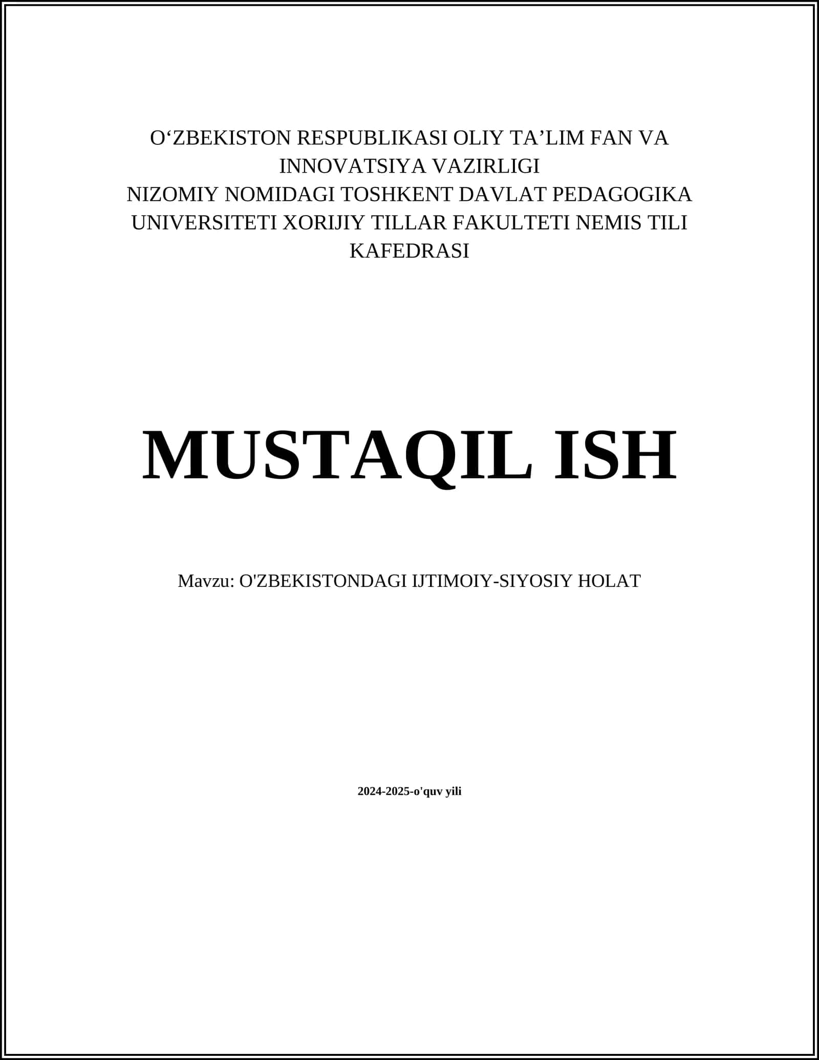 O'ZBEKISTONDAGI IJTIMOIY-SIYOSIY HOLAT: SIYOSIY PARTIYALAR FAOLIYATI 1