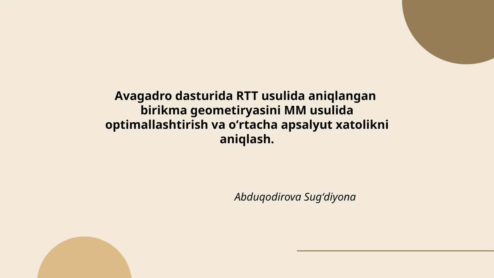Avagadro dasturida RTT usulida aniqlangan birikma geometriyasi 1
