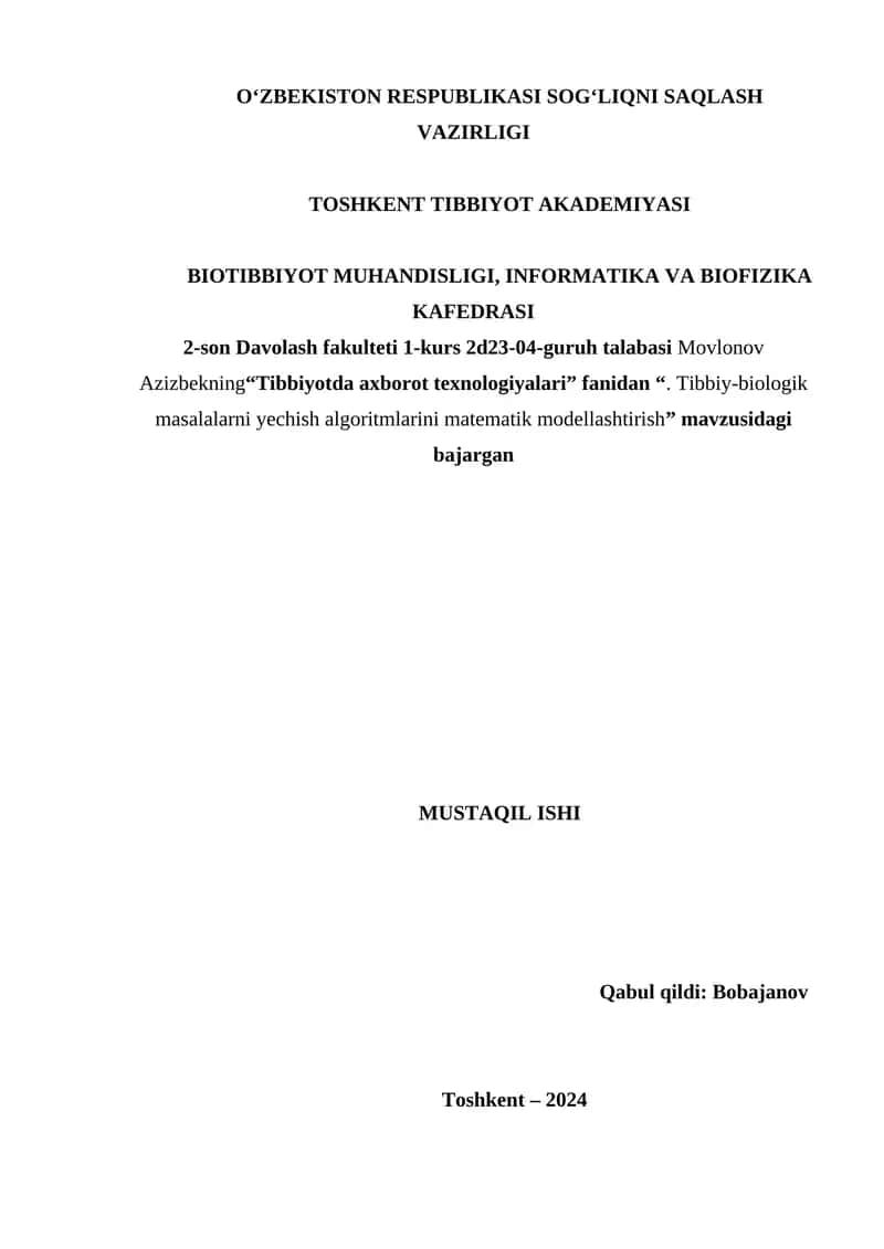 Tibbiyotda axborot texnologiyalari 1