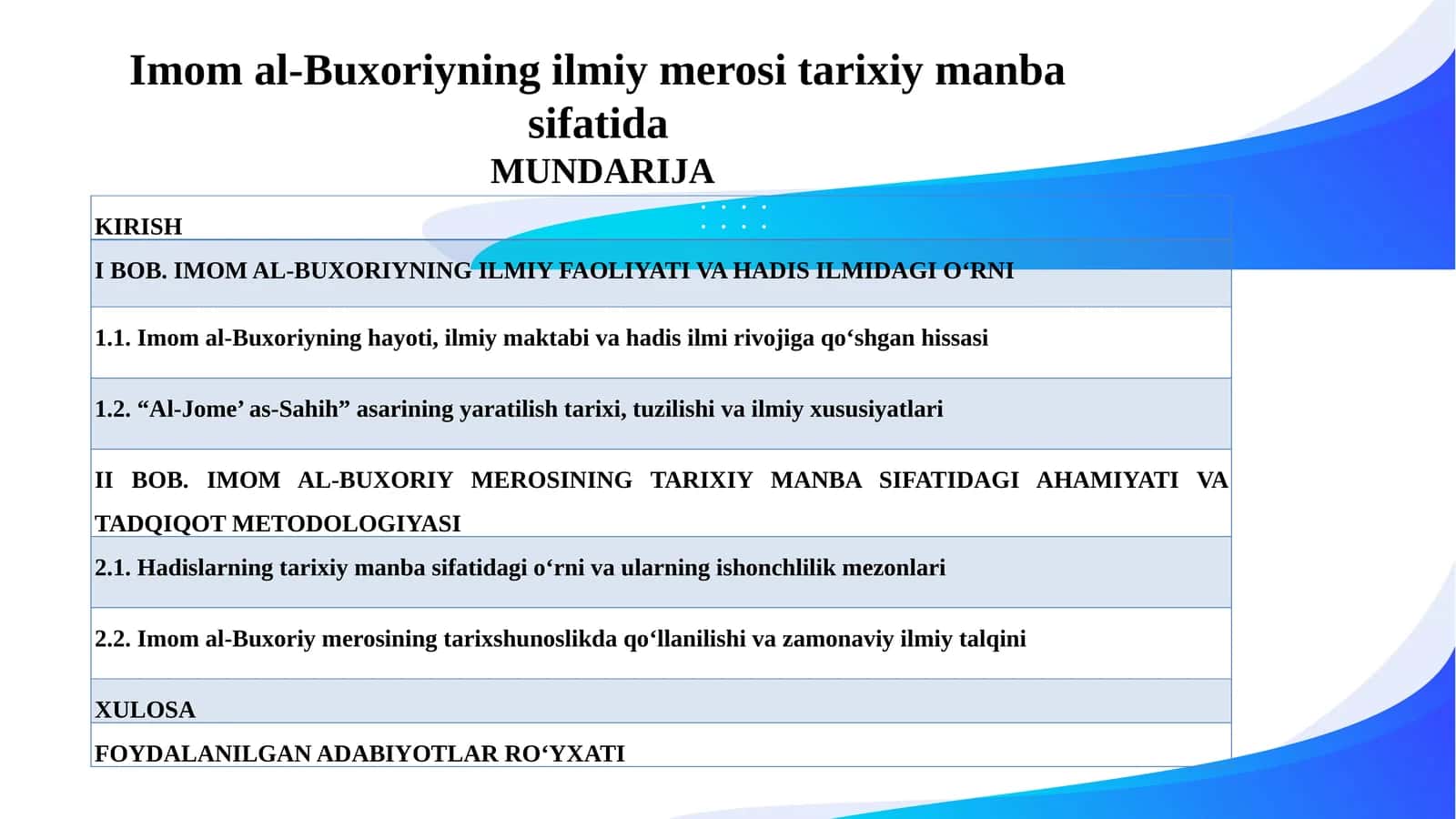 Imom al-Buxoriyningilmiymerositarixiymanbasifatida 1