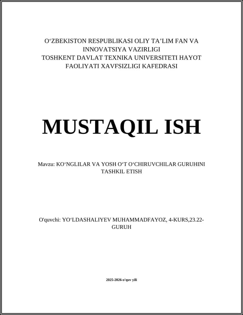 Koʻngillilar va yosh oʻt oʻchirgichlar guruhini tashkil etish 1