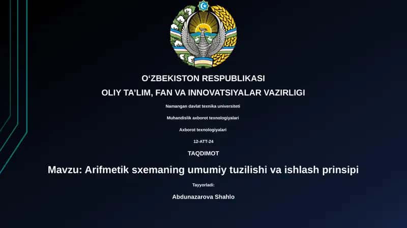 Arifmetik sxemaning umumiy tuzilishi va ishlash prinsipi 1