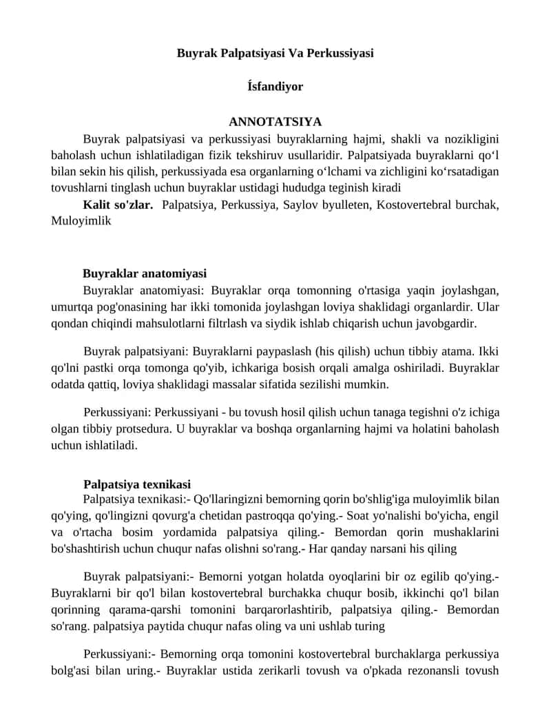 Buyrak Palpatsiyasi Va Perkussiyasi 1