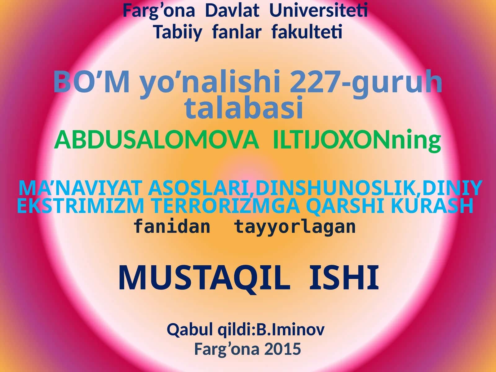 MAVZU: Mustaqillik yillari dama’naviyat sohasida qabul qilingan qonunlar va ularning ahamiyati 1