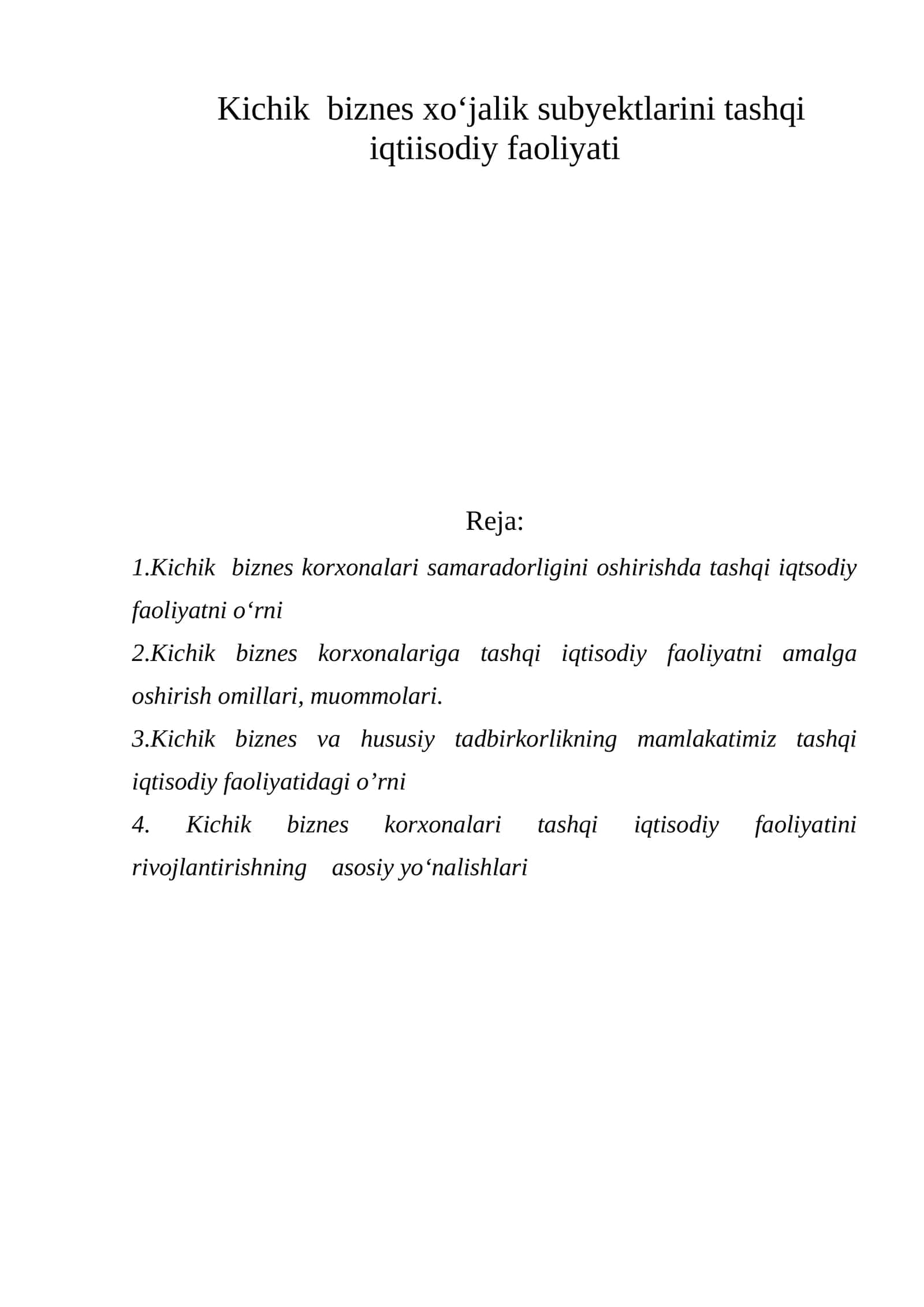 Kichik biznes va tashqi iqtisodiy faoliyat 1