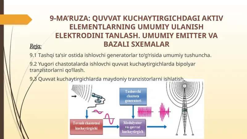 Quvvat kuchaytirgichdagi aktiv elementlarning umumiyulanishelektrodini tanlash 1