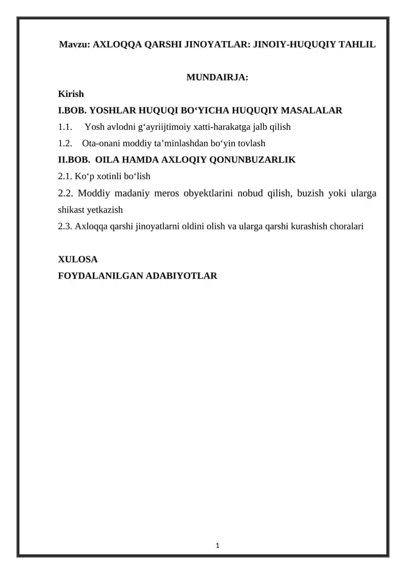 AXLOQQA QARSHI JINOYATLAR: JINOIY-HUQUQIY TAHLIL 1