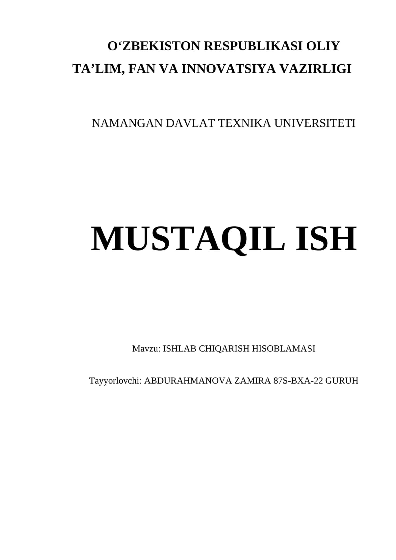 ISHLAB CHIQARISH HISOBLAMASI 1