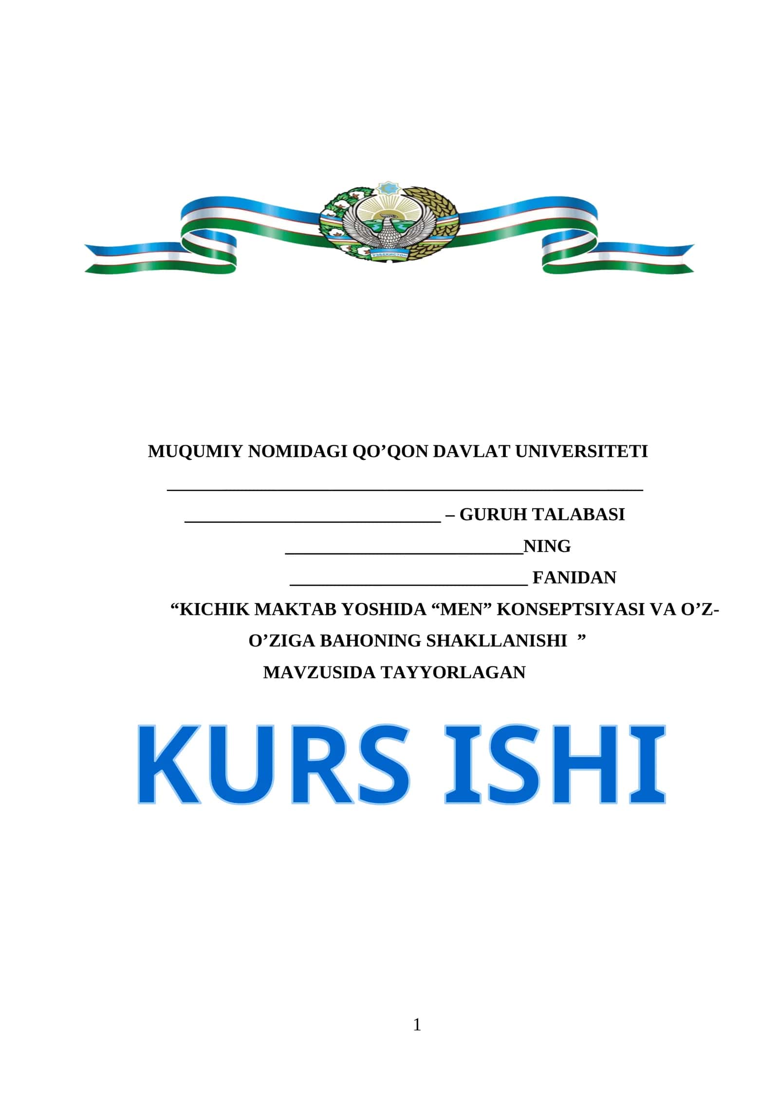 KICHIK MAKTAB YOSHIDA “MEN” KONSEPTSIYASI VA O’Z-O’ZIGA BAHONING SHAKLLANISHI 1