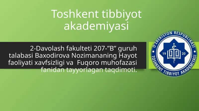 Baxodirova Nozimananing hayot faoliyati xavfsizligi va Fuqoromuhofazasifani 1