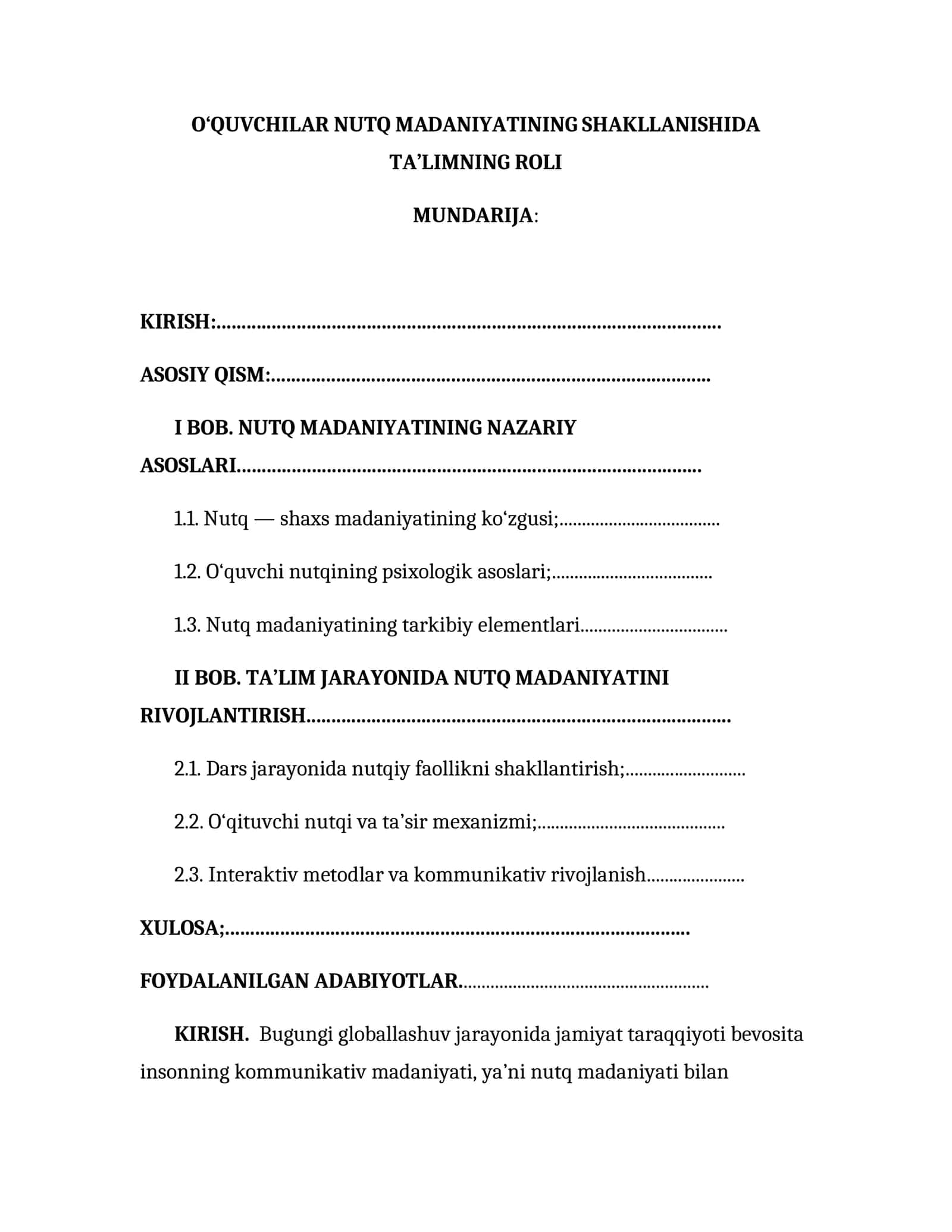 O‘QUVCHILAR NUTQ MADANIYATINING SHAKLLANISHIDA TA’LIMNING ROLI 1