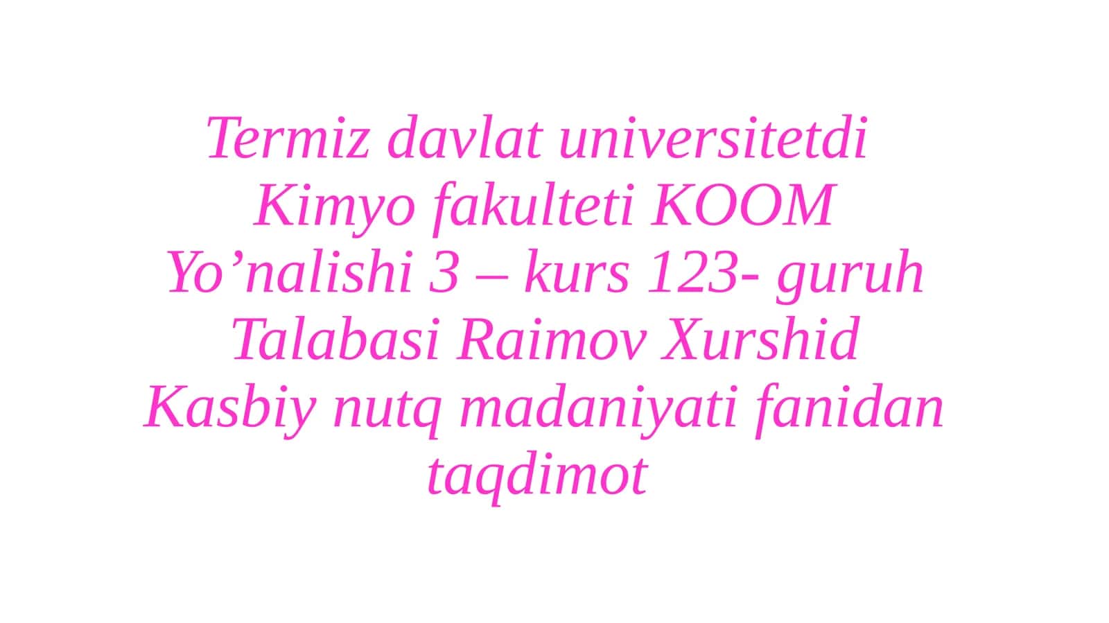 Kasbiy Muloqot va Taqdidlar 1