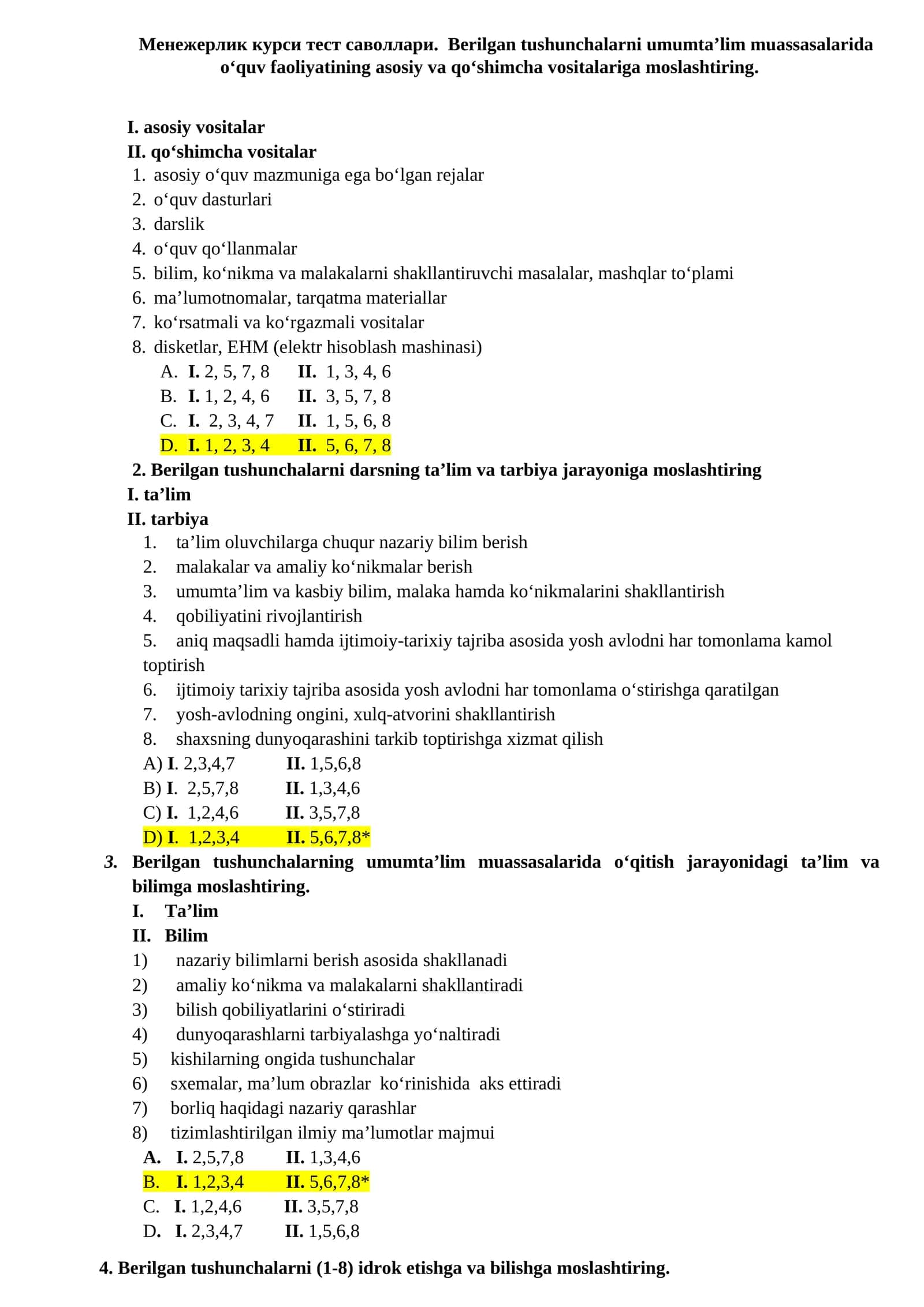 Menejerlik kursi test savollari 1