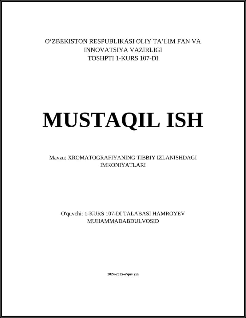 XROMATOGRAFIYANING TIBBIY IZLANISHDAGI IMKONIYATLARI 1