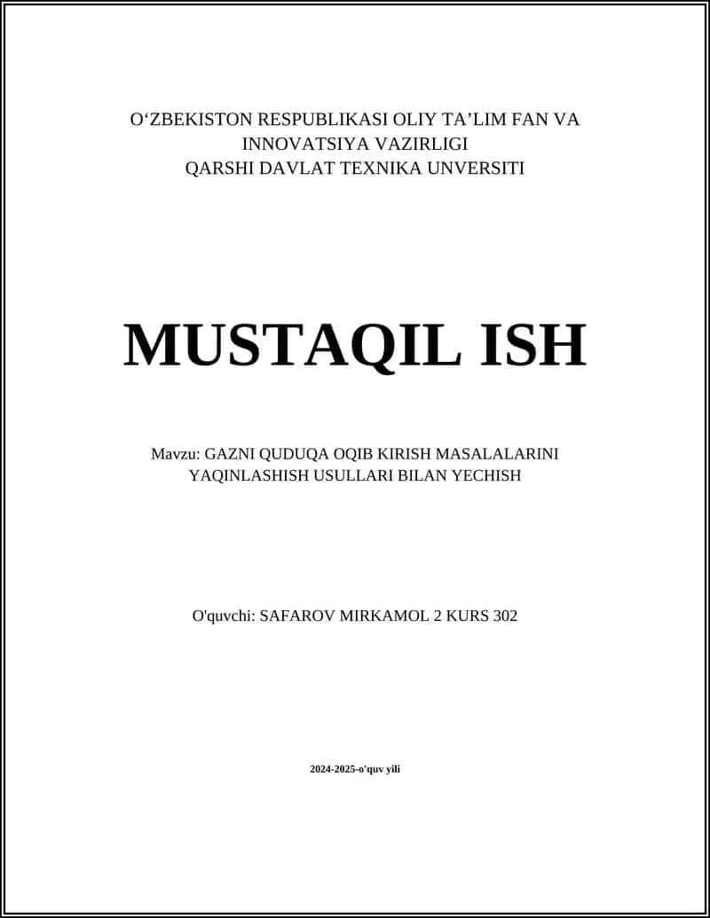 GAZNI QUDUQA OQIB KIRISH MASALALARINI YAQINLASHISH USULLARI BILAN YECHISH 1