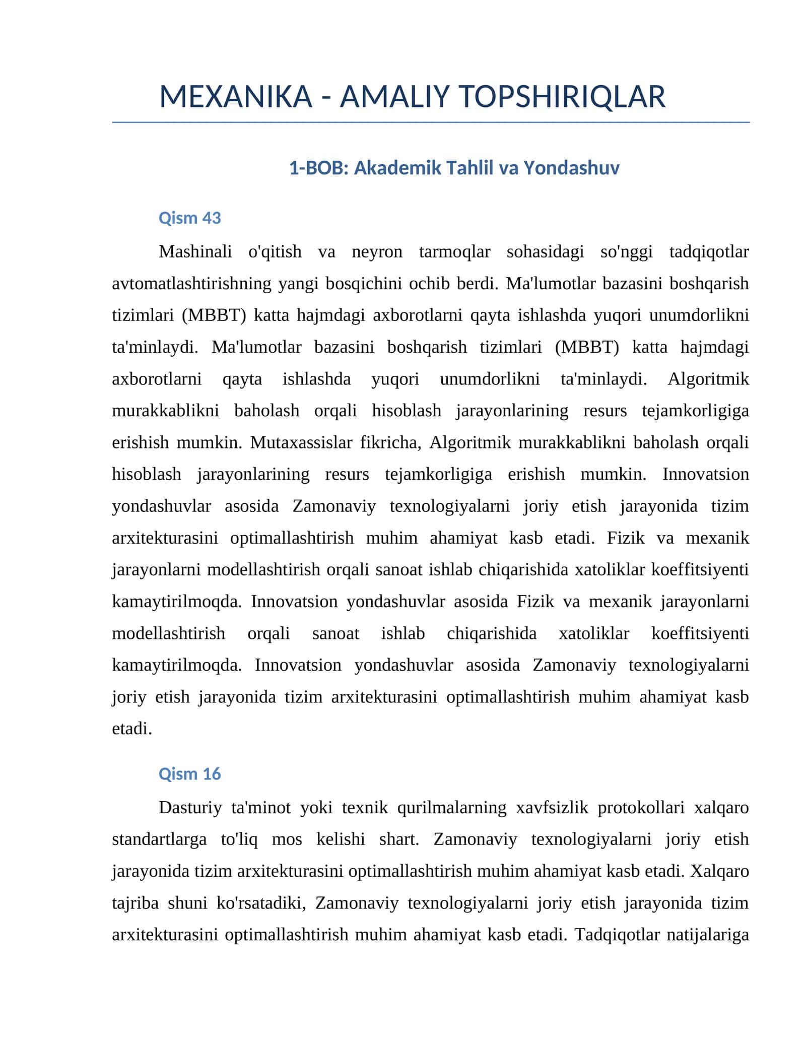 MEXANIKA - AMALIY TOPSHIRIQLAR 1