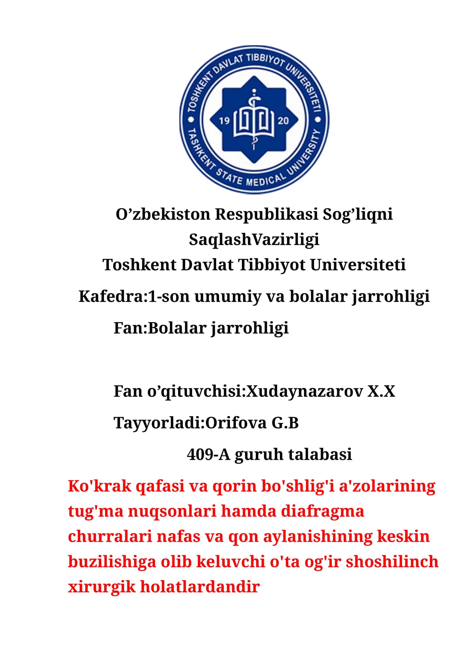 Ko'krak va qorin bo'shliqlarining qo'shma jarohatlari 1