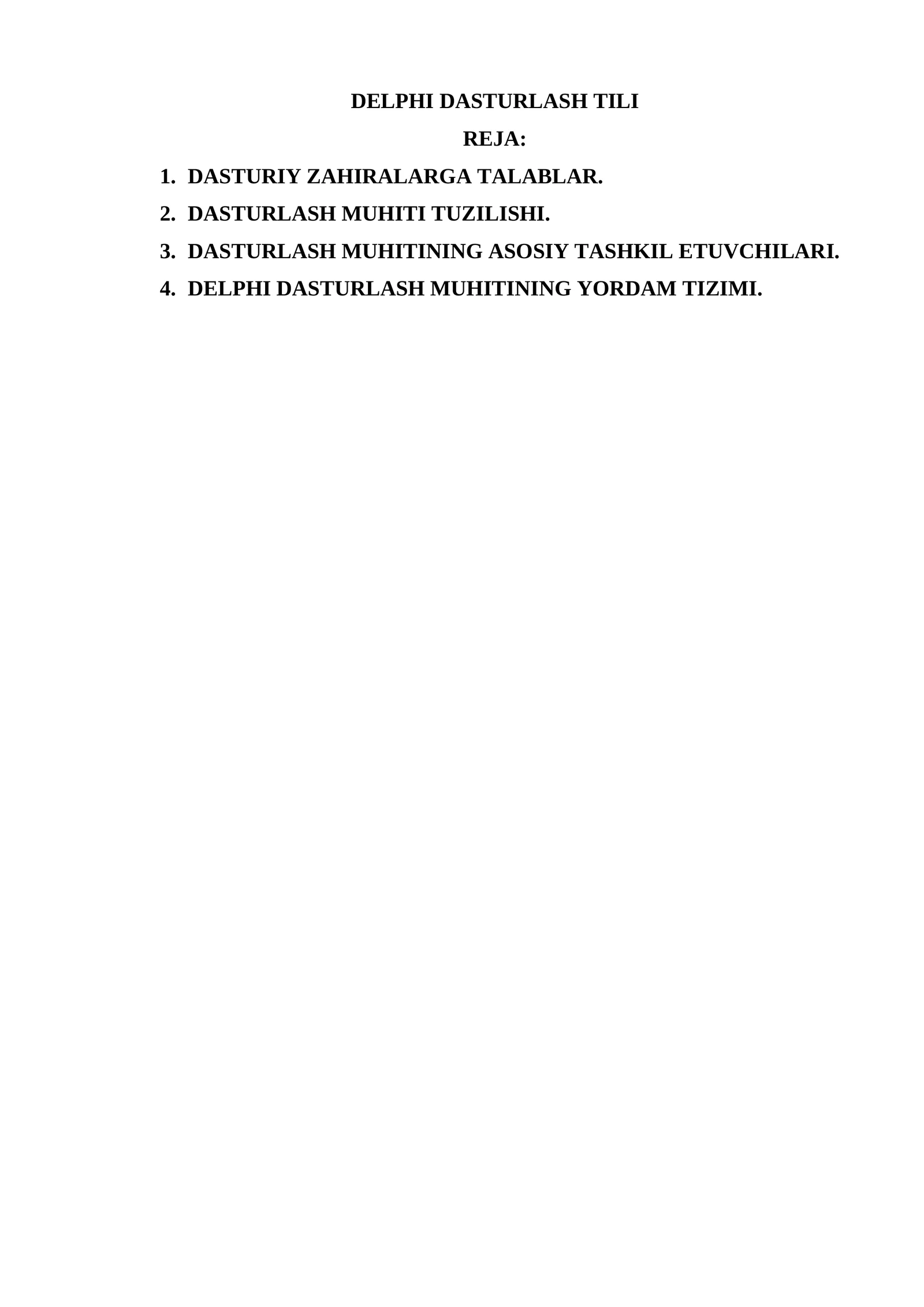 DELPHI DASTURLASH TILI 1