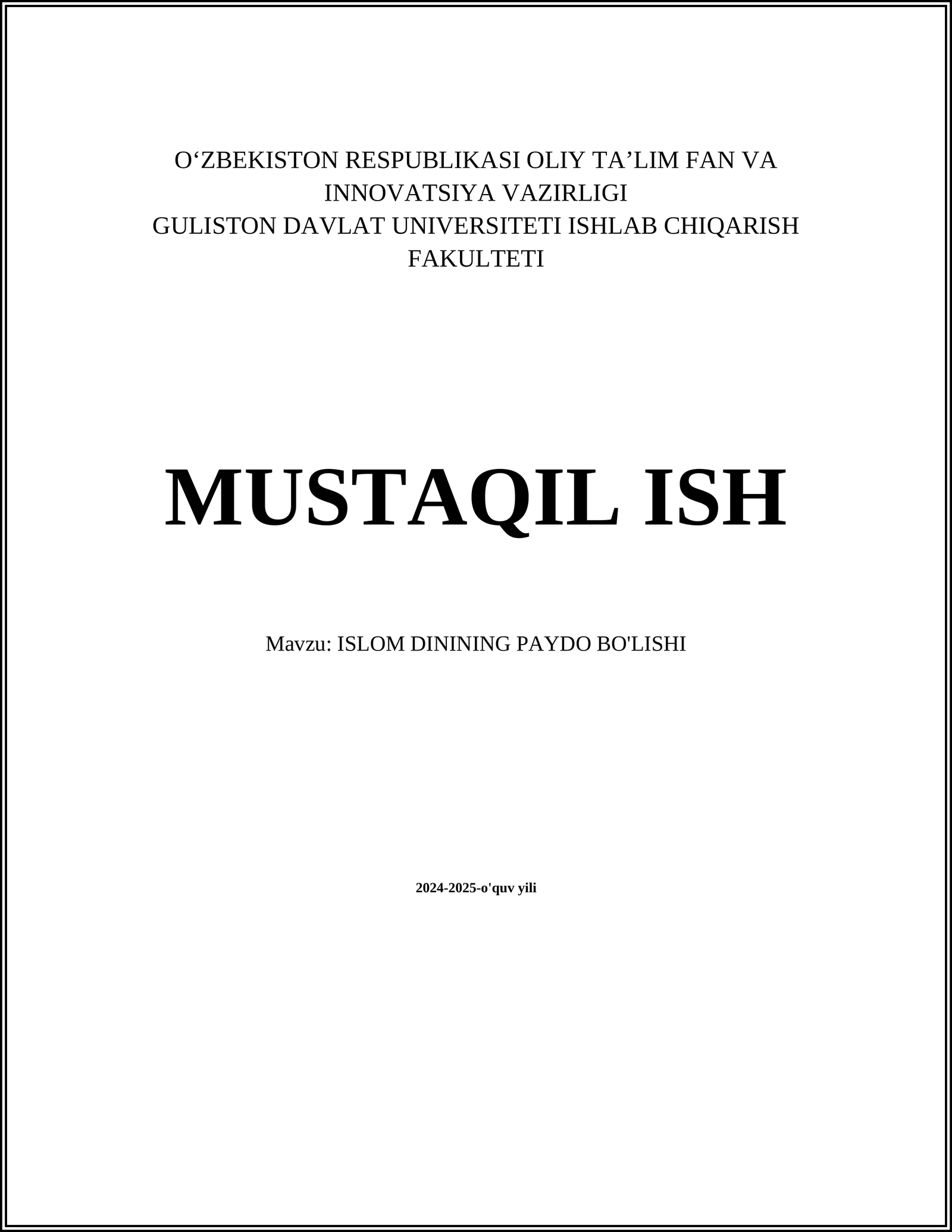 ISLOM DININING PAYDO BO'LISHI 1
