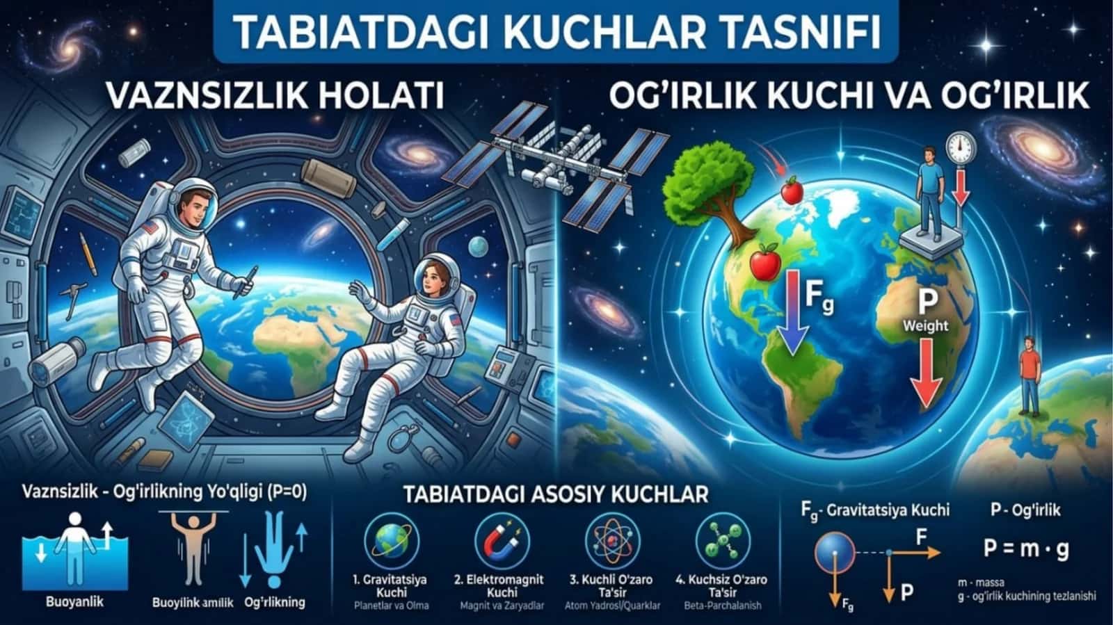 tabiatdagi kuchlar tasnifi. og'rlik kuchi va og'irlik. vazinsizlik holati 1