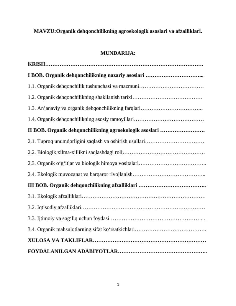 Organik dehqonchilikning agroekologik asoslari va afzalliklari 1