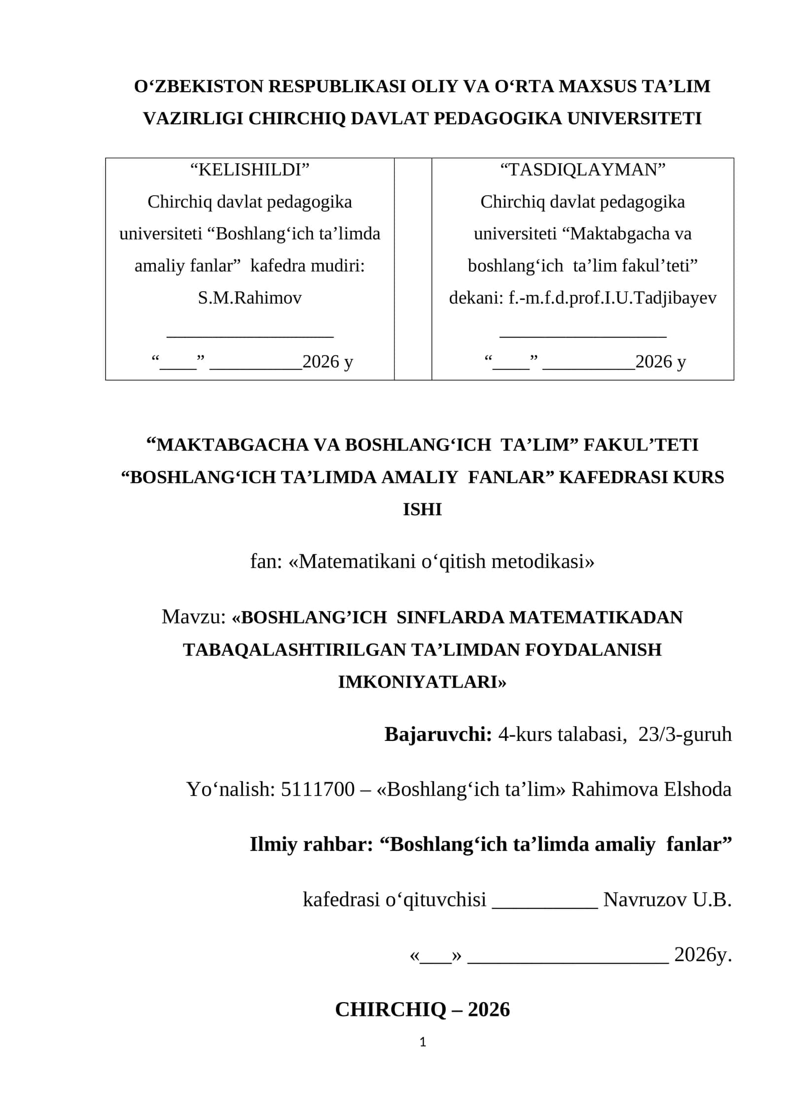 Matematikani o‘qitish metodikasi 1