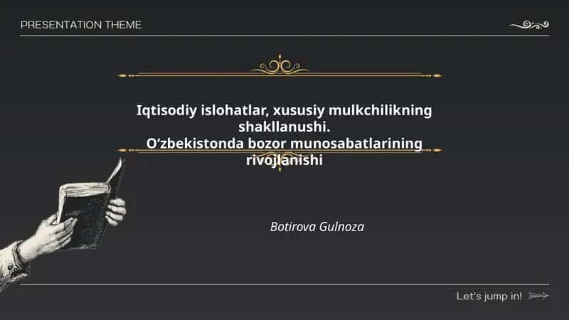 Iqtisodiy islohatlar, xususiy mulkchilikning shakllanushi. Oʻzbekistonda bozor munosabatlarining rivojlanishi 1