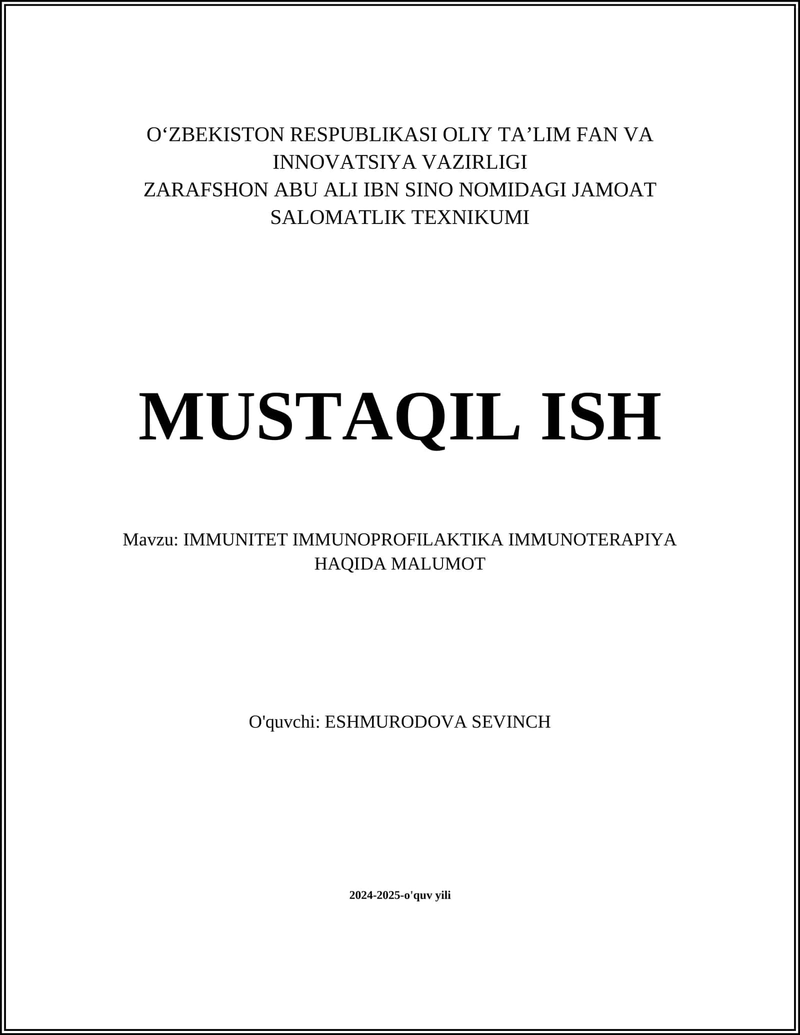 IMMUNITET IMMUNOPROFILAKTIKA IMMUNOTERAPIYA HAQIDA MALUMOT 1