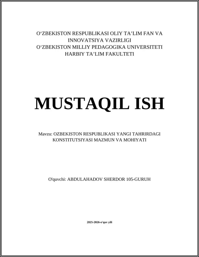O‘ZBEKISTON RESPUBLIKASI YANGI TAHRIRDAGI KONSTITUTSIYASI MAZMUN VA MOHIYATI 1