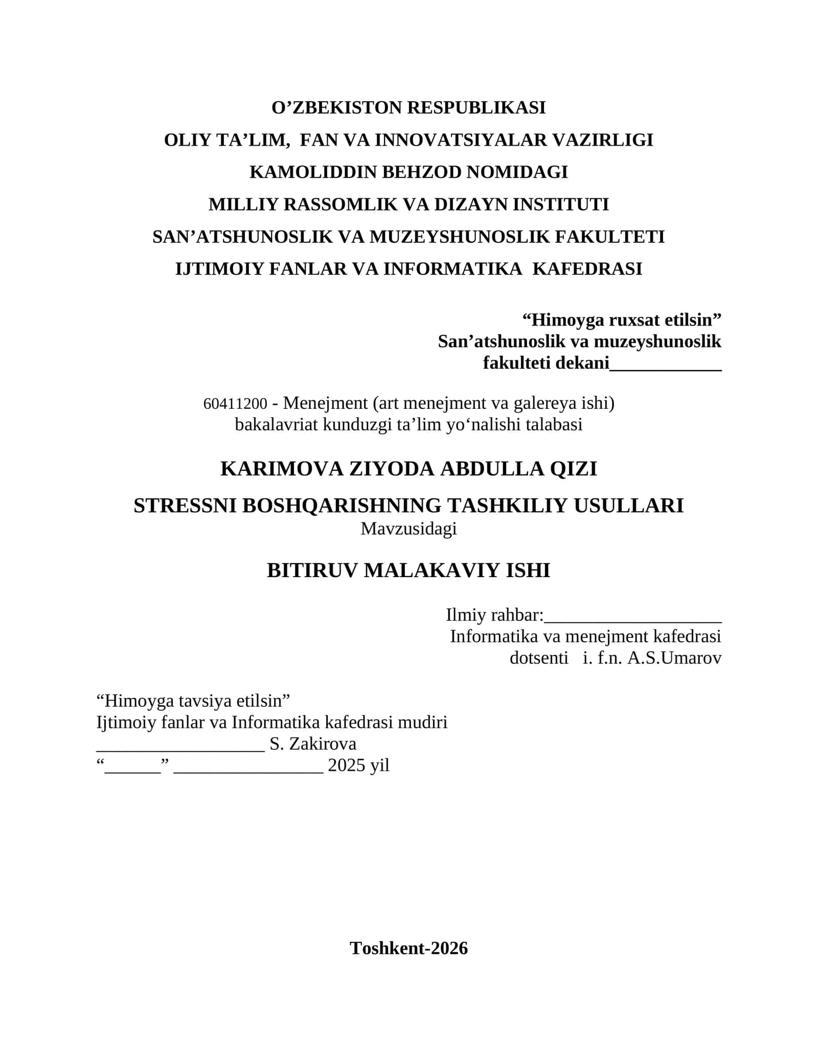STRESSNI BOSHQARISHNING TASHKILIY USULLARI 1