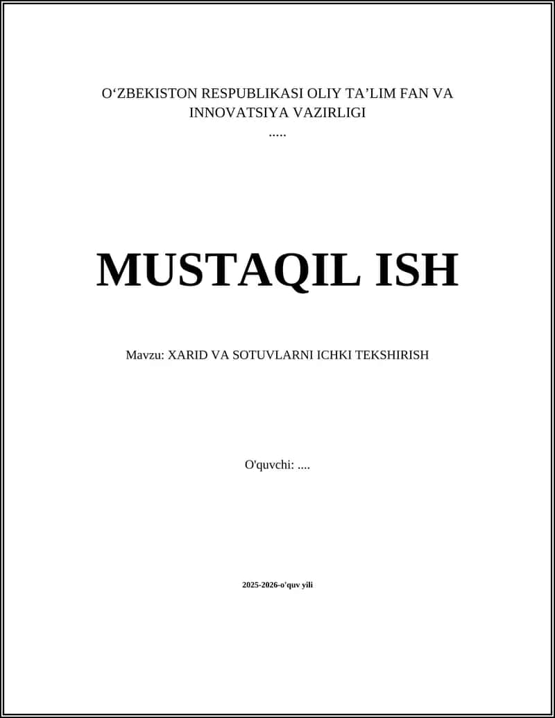 Xarid va sotuvlarni ichki tekshirish 1