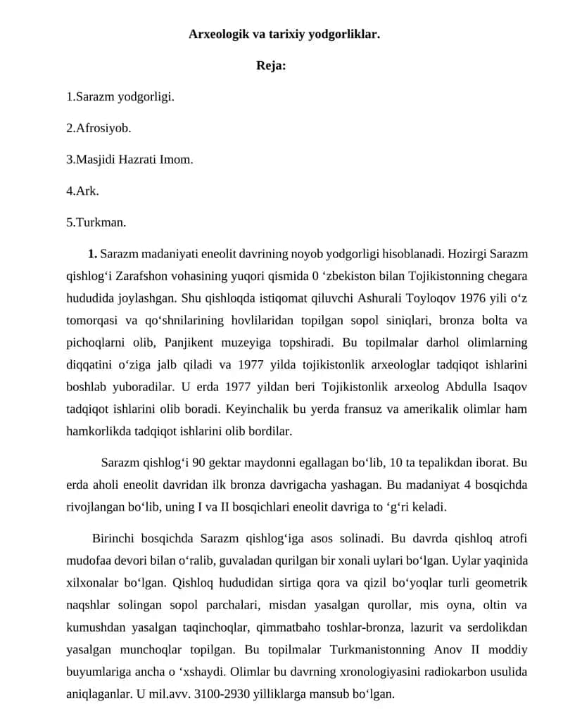 Arxeologik va tarixiy yodgorliklar 1