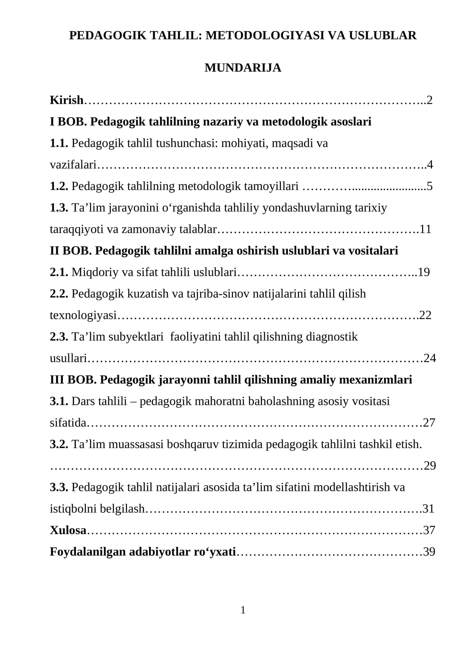 PEDAGOGIK TAHLIL: METODOLOGIYASI VA USLUBLAR 1