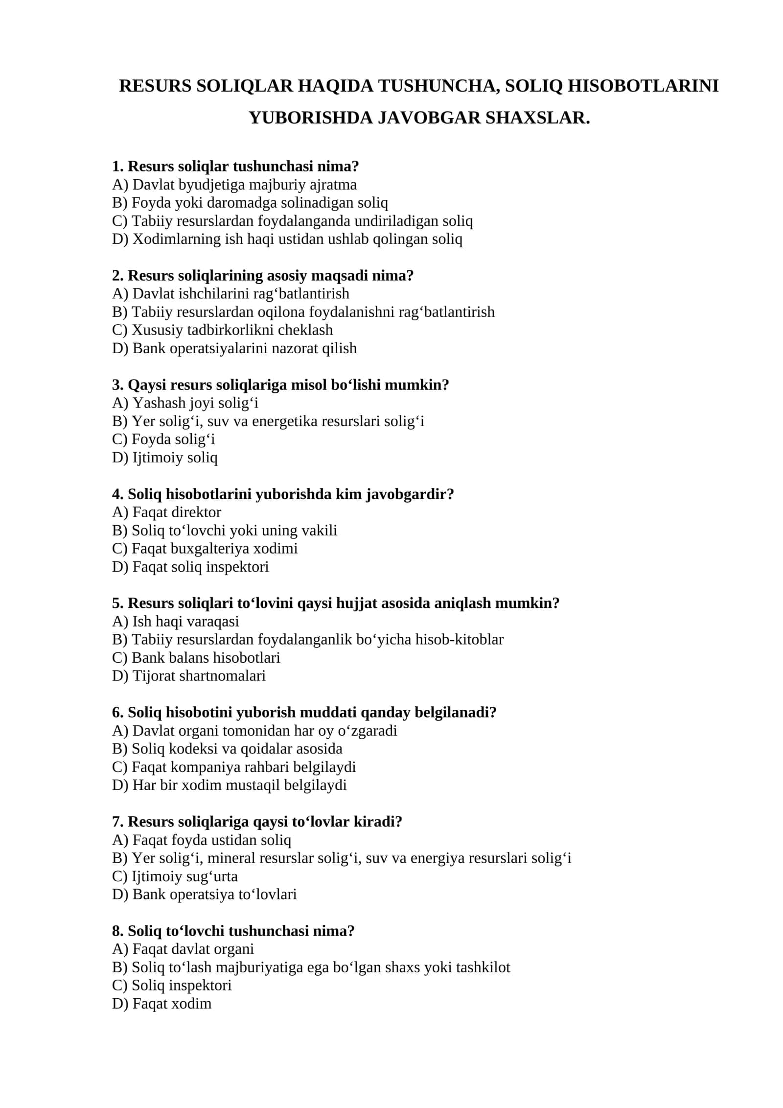 Resurs soliqlar haqida tushuncha 1
