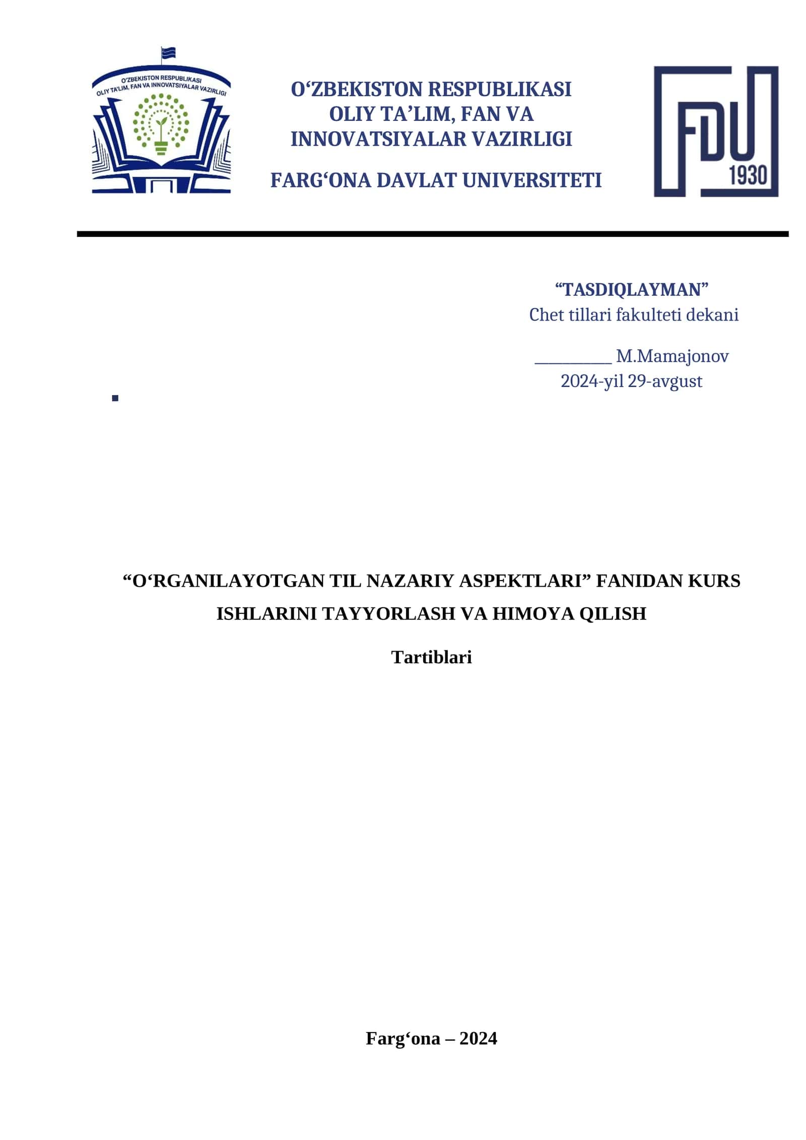 Kurs ishlarini tayyorlash va himoya qilish tartiblari 1