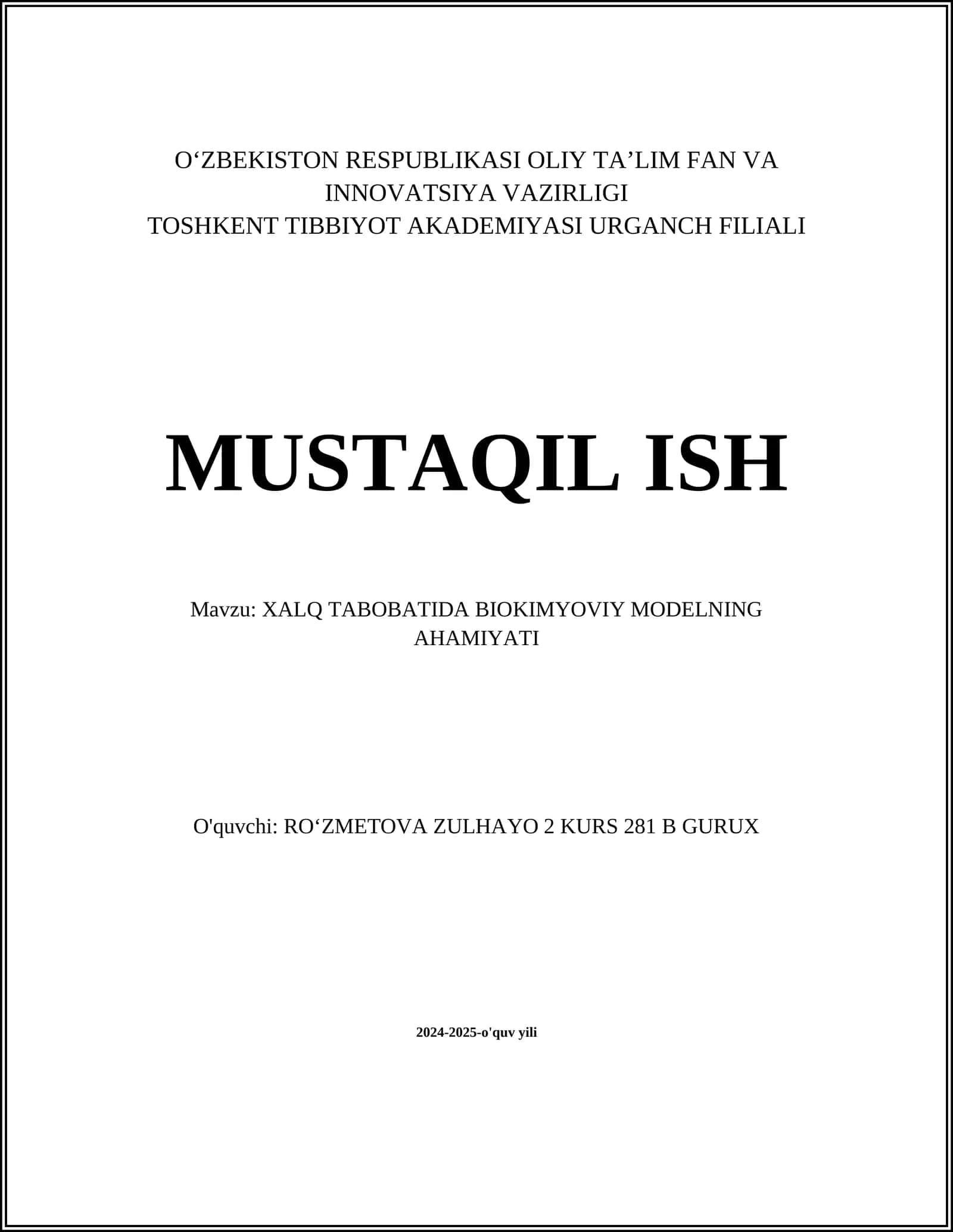 XALQ TABOBATIDA BIOKIMYOVIY MODELNING AHAMIYATI 1