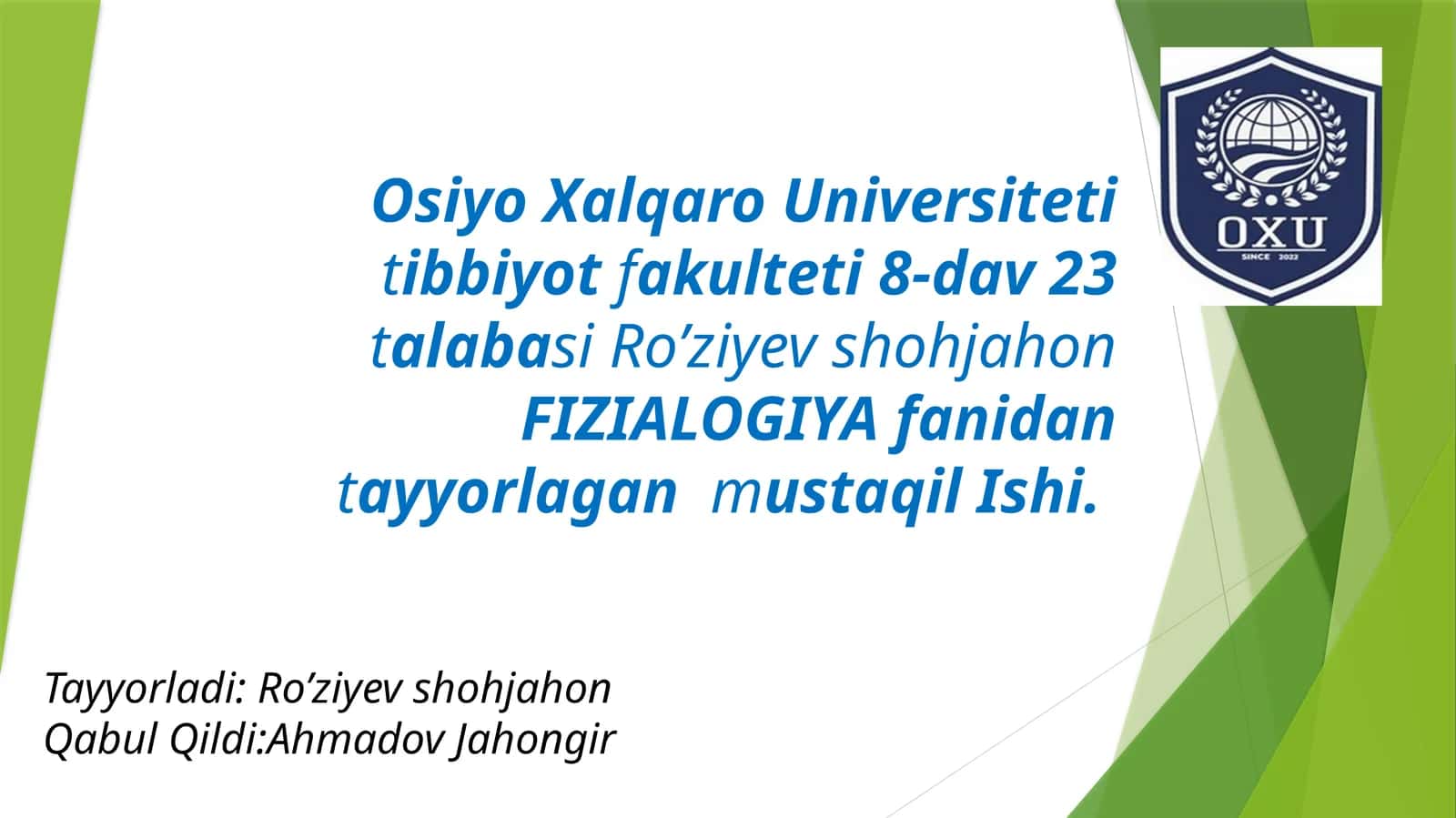 Qondagi gazlar transporti. To’qimada gazlar almanishuvi 1