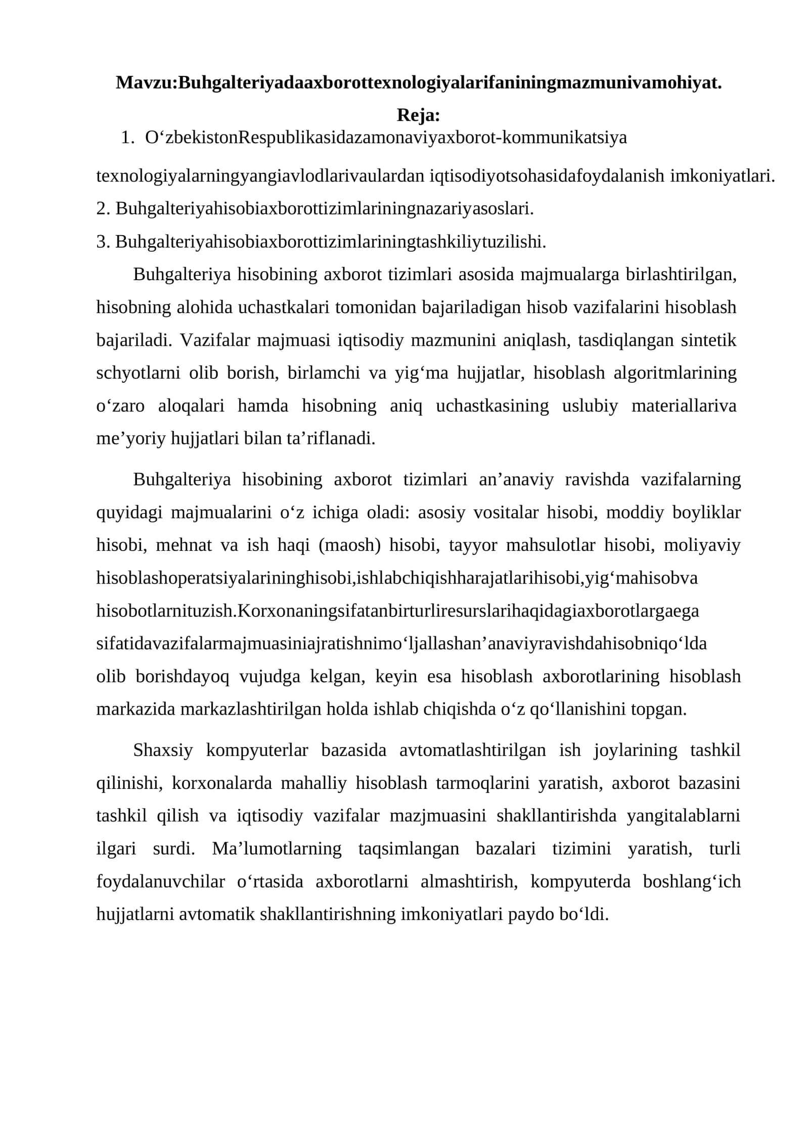 Buhgalteriyada axborot texnologiyalari fanining mazmuni va mohiyati 1