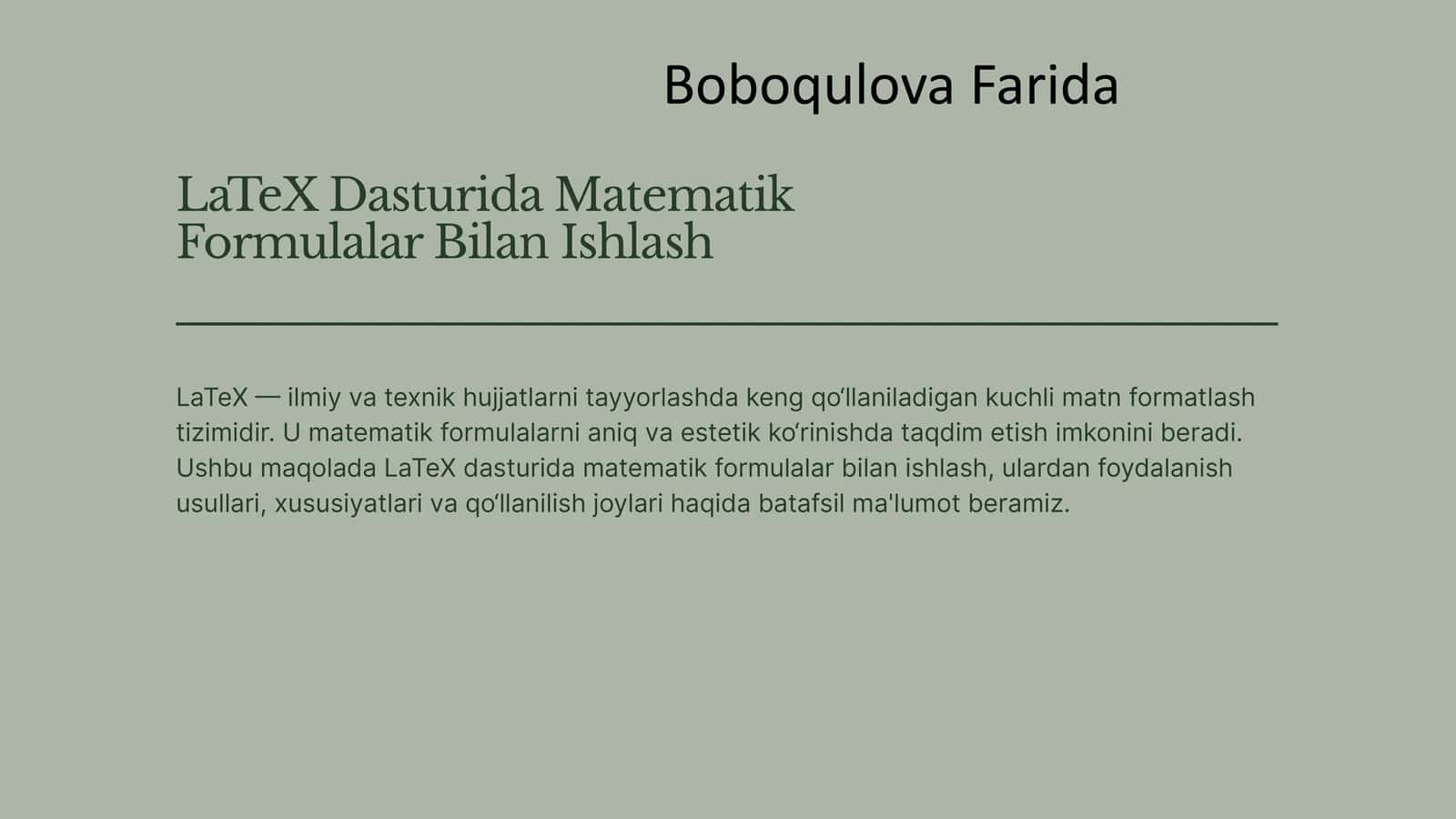 LaTeX Dasturida Matematik Formulalar Bilan Ishlash 1