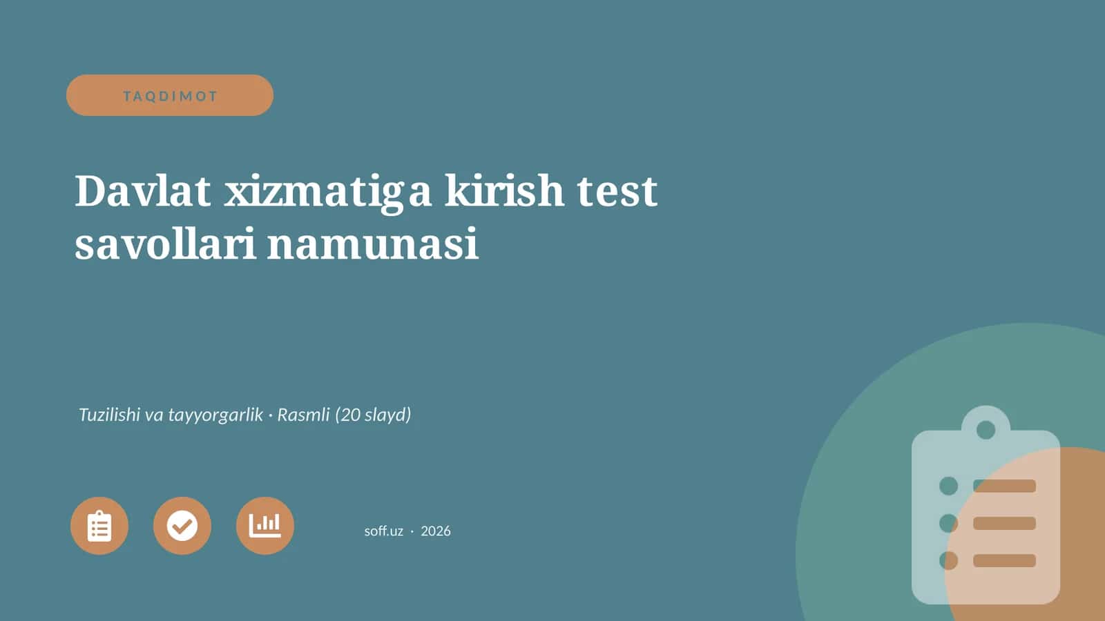 Davlat xizmatiga kirish test savollari namunasi 1