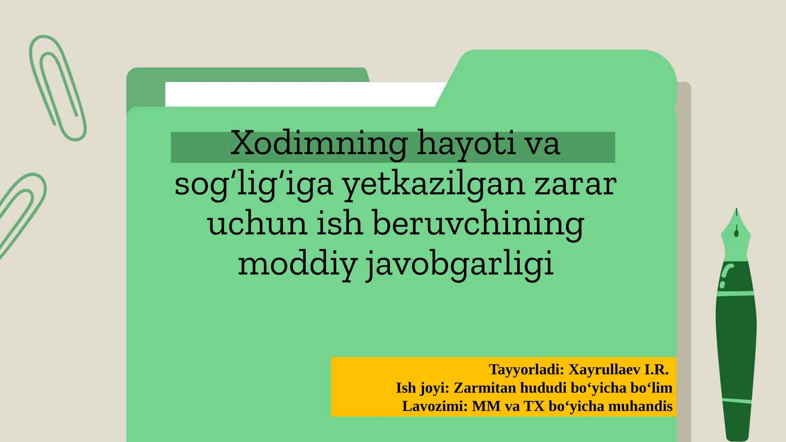 Ish beruvchining moddiy javobgarligi tushunchasi va ahamiyati 1