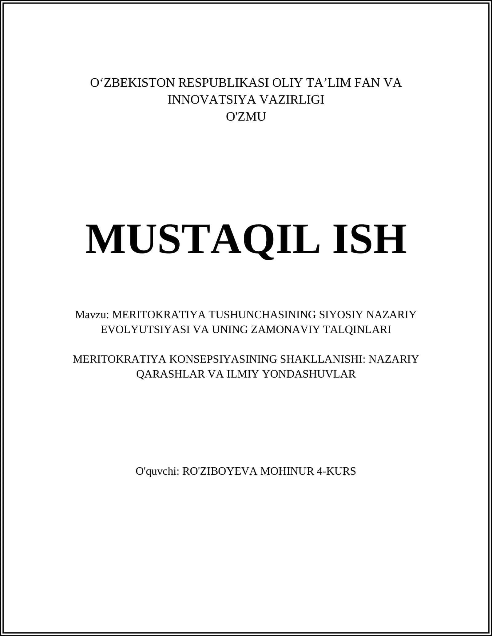MERITOKRATIYA TUSHUNCHASINING SIYOSIY NAZARIY EVOLYUTSIYASI VA UNING ZAMONAVIY TALQINLARI 1