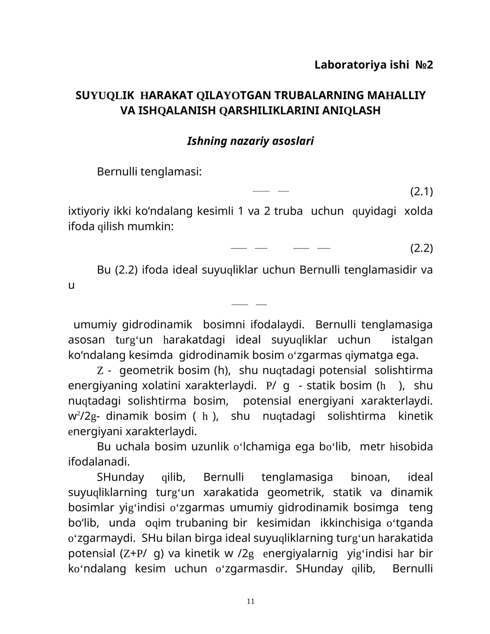 SUYUQLIK  HARAKAT QILAYOTGAN TRUBALARNING MAHALLIY VA ISHQALANISH QARSHILIKLARINI ANIQLASH 1