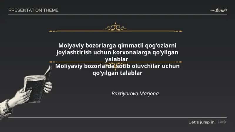 Molyaviy bozorlarga qimmatli qogʻozlarni joylashtirish uchun korxonalarga qoʻyilgan yalablar Moliyaviy bozorlarda sotib oluvchilar uchun qoʻyilgan talablar 1