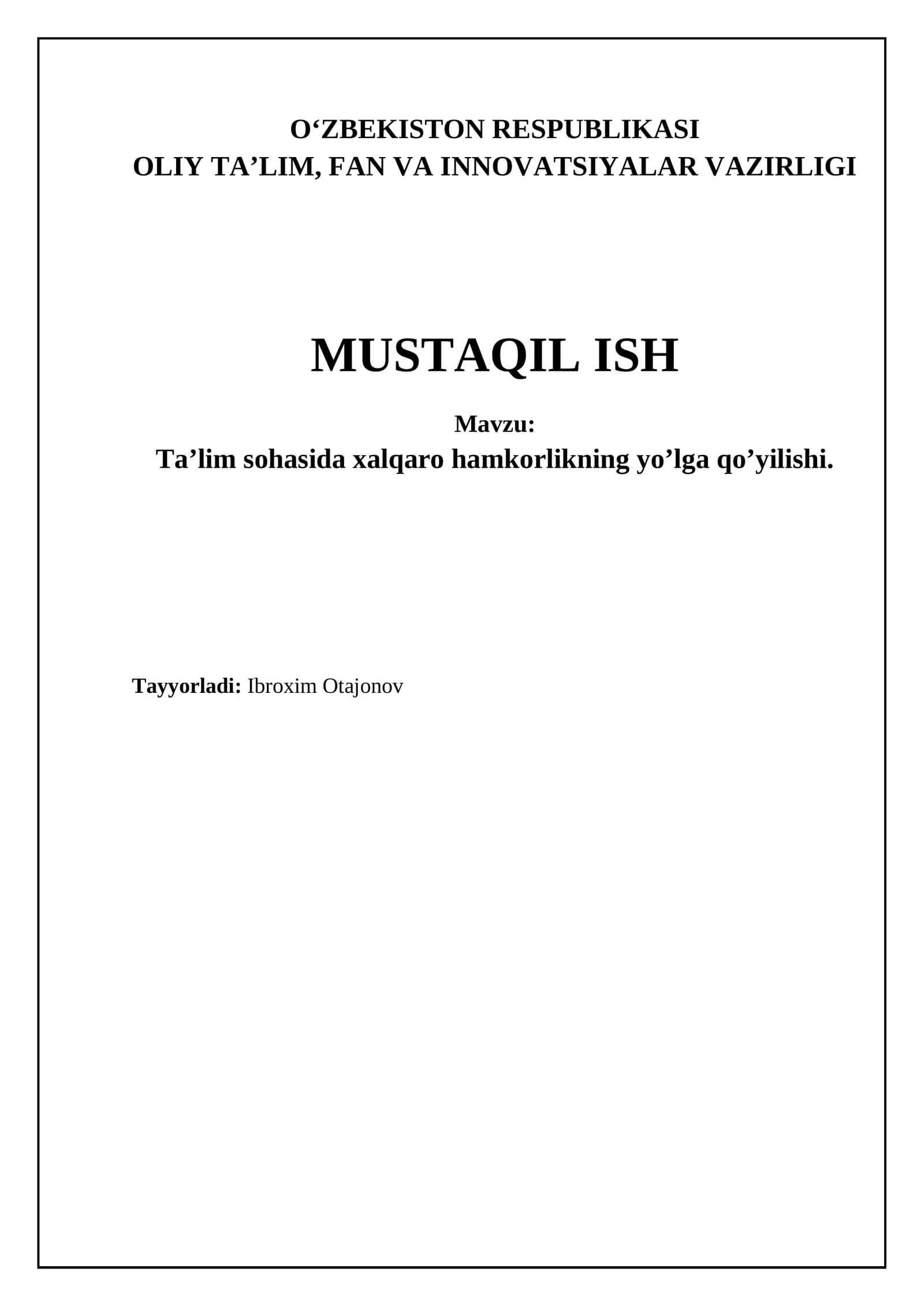 Ta’lim sohasida xalqaro hamkorlikning yo’lga qo’yilishi 1