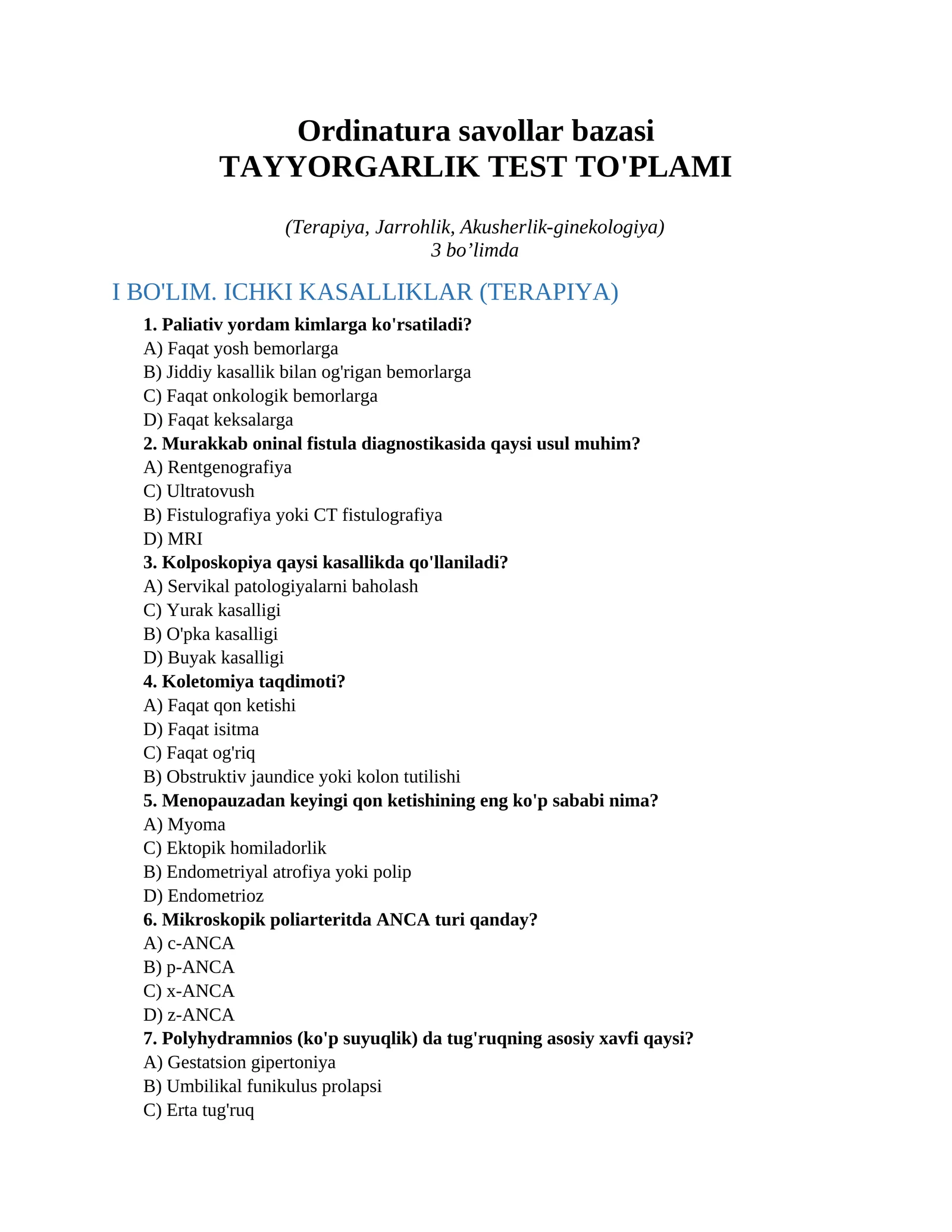 Ordinatura savollar bazasi 1