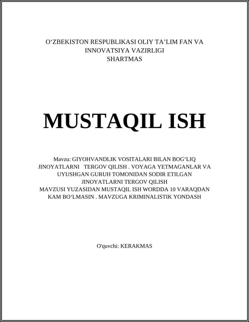 GIYOHVANDLIK VOSITALARI BILAN BOGʻLIQ JINOYATLARNI TERGOV QILISH 1